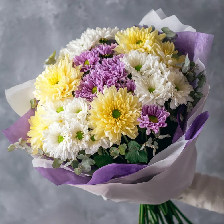 Монобукет из хризантем &laquo;Сиреневый рассвет&raquo;