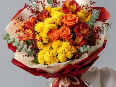 Букет с хризантемами «Тёплый взгляд»