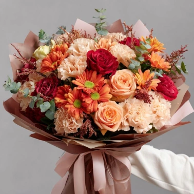 Букет с хризантемами «Листопад эмоций»